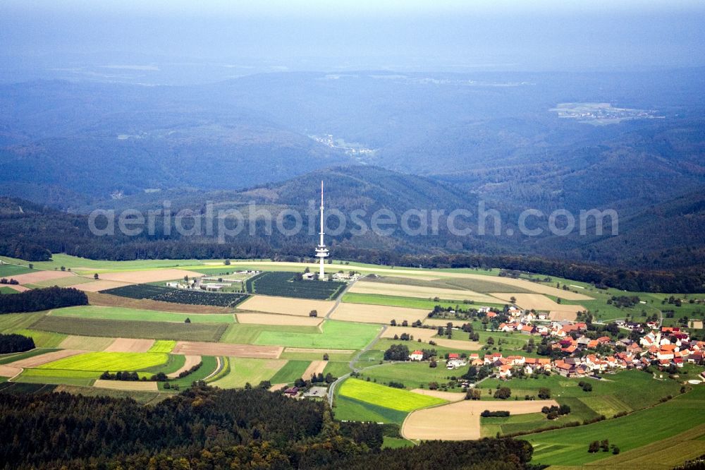 Aerial image Mudau - Funkturm and transmission system as basic network transmitter Sender Reisenbach on street Hardtstrasse in Mudau in the state Baden-Wuerttemberg, Germany