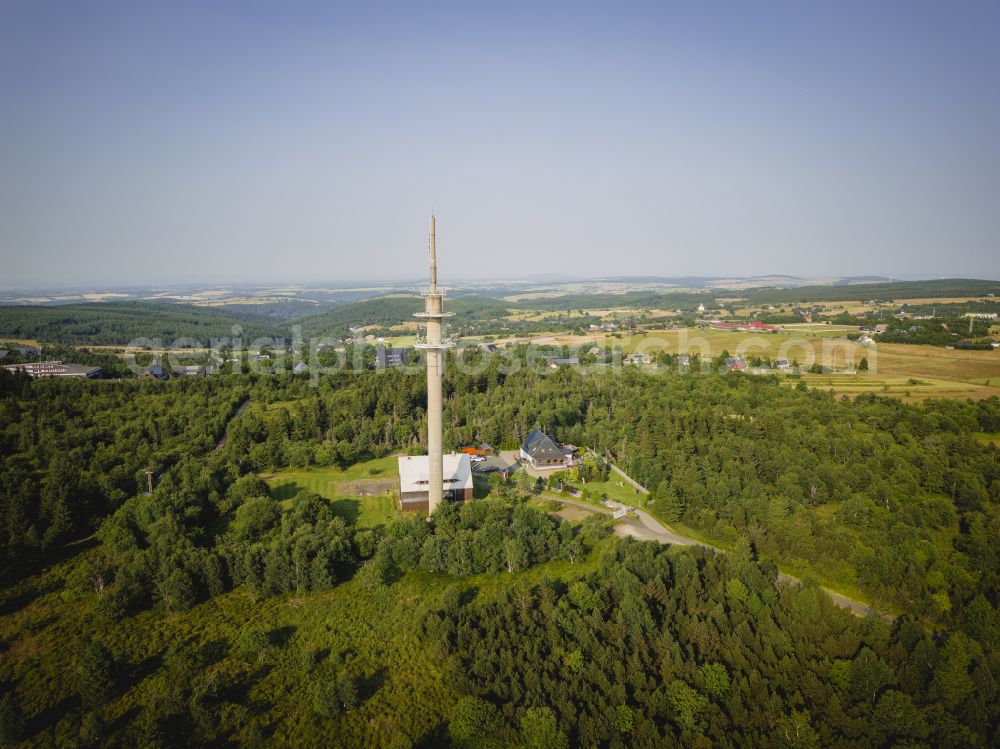 Aerial image Zinnwald-Georgenfeld - Radio tower and transmitter of type FMT11 as a basic network transmitter on the street Hochmoorweg in Zinnwald-Georgenfeld in the state of Saxony, Germany