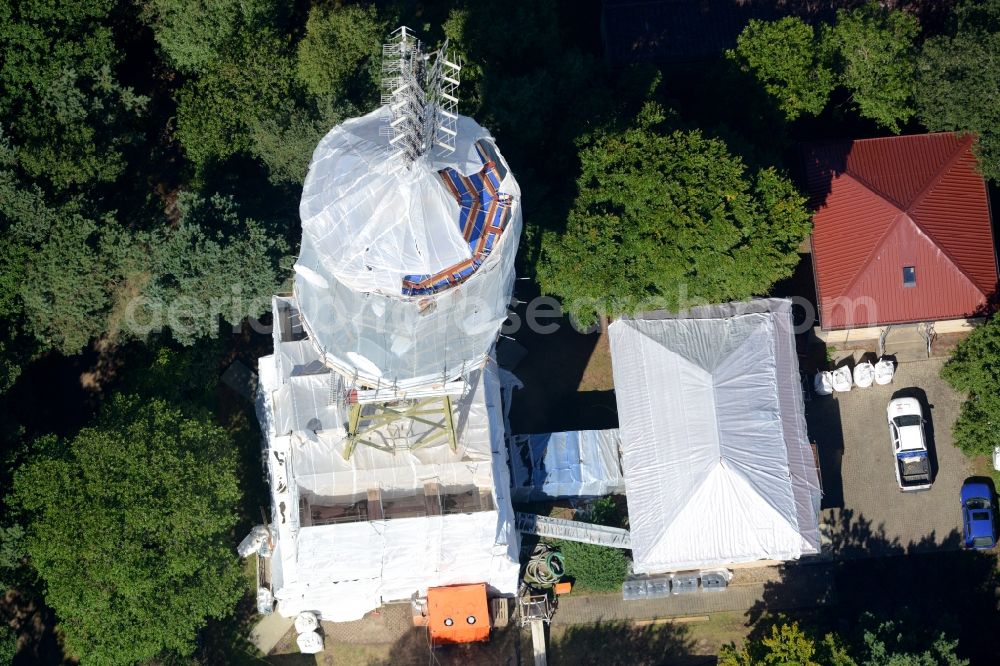 Aerial image Maikammer - Radio tower and transmitter on the highest mountain of the Palatinate Forest, the Kalmit in Maikammer in the state Rhineland-Palatinate. Currently, renovation work will take place through the Werner Diener GmbH & Co. Industrieanstrich KG