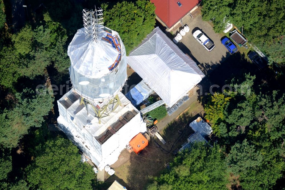 Aerial image Maikammer - Radio tower and transmitter on the highest mountain of the Palatinate Forest, the Kalmit in Maikammer in the state Rhineland-Palatinate. Currently, renovation work will take place through the Werner Diener GmbH & Co. Industrieanstrich KG