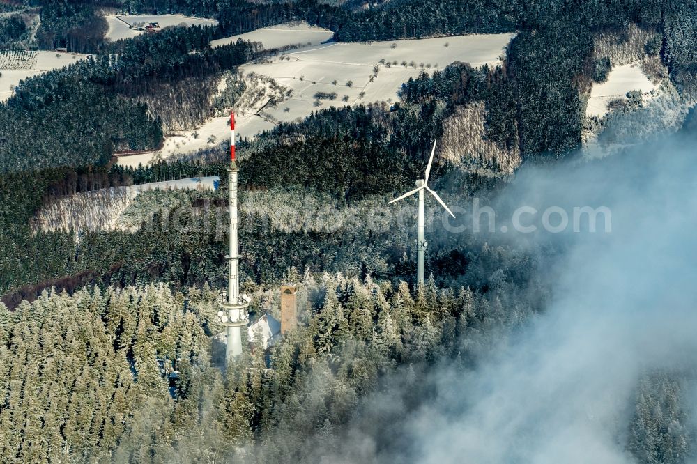 Aerial photograph Oberharmersbach - Radio tower and transmitter on the crest of the mountain range Am Brandenkopf in Oberharmersbach in the state Baden-Wurttemberg, Germany