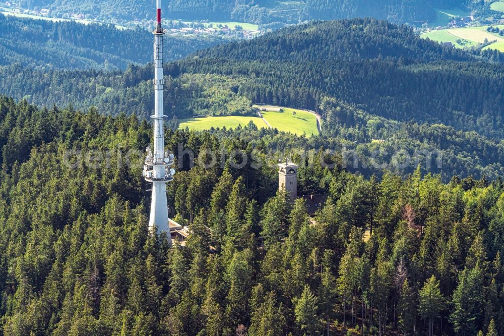 Aerial photograph Oberharmersbach - Radio tower and transmitter on the crest of the mountain range Am Brandenkopf in Oberharmersbach in the state Baden-Wurttemberg, Germany