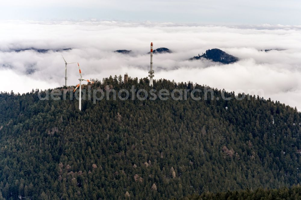 Aerial photograph Oberharmersbach - Radio tower and transmitter on the crest of the mountain range Am Brandenkopf in Oberharmersbach in the state Baden-Wurttemberg, Germany