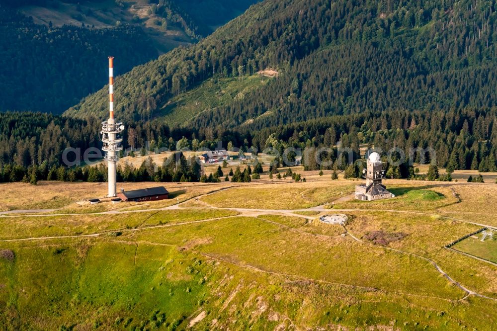 Aerial image Feldberg (Schwarzwald) - Radio tower and transmitter on the crest of the mountain range Feldberg Schwarzwald in Feldberg (Schwarzwald) in the state Baden-Wurttemberg, Germany