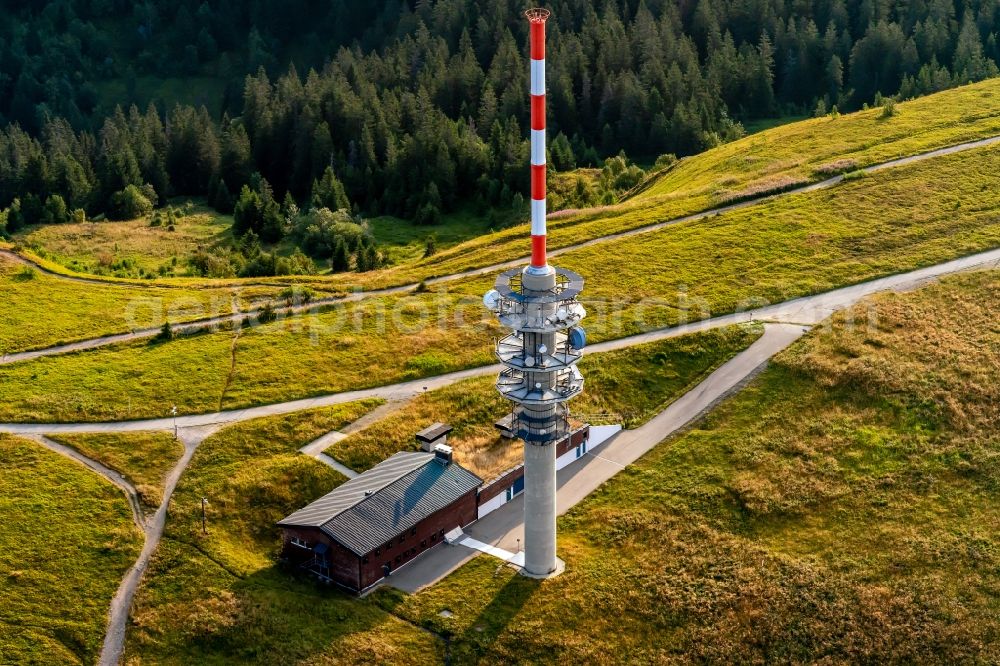 Aerial photograph Feldberg (Schwarzwald) - Radio tower and transmitter on the crest of the mountain range Feldberg Schwarzwald in Feldberg (Schwarzwald) in the state Baden-Wurttemberg, Germany