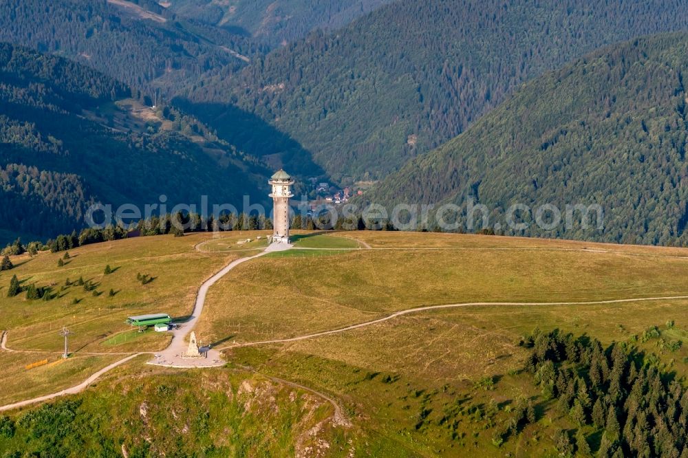 Feldberg (Schwarzwald) from the bird's eye view: Radio tower and transmitter on the crest of the mountain range Feldberg in Schwarzwald in Feldberg (Schwarzwald) in the state Baden-Wurttemberg, Germany