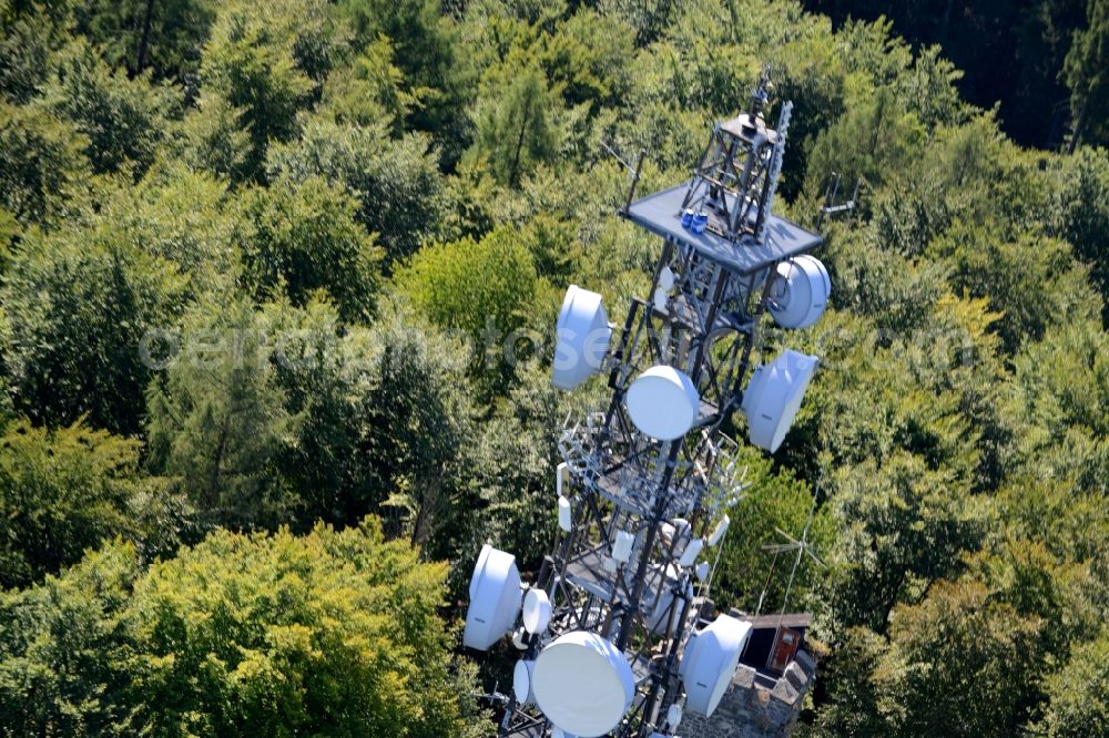 Aerial photograph Lautertal - Radio tower and transmitter on the crest of the mountain range Felsberg in Lautertal in the state Hesse