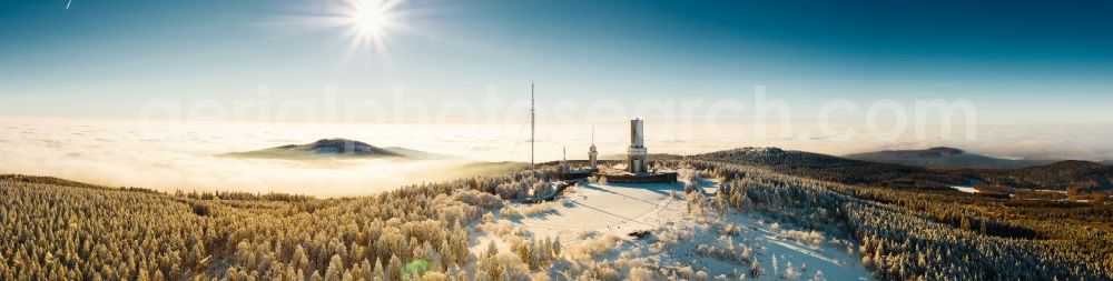 Schmitten from above - Radio tower and transmitter on the crest of the mountain range Grosse Feldberg im Taunus in Schmitten in the state Hesse