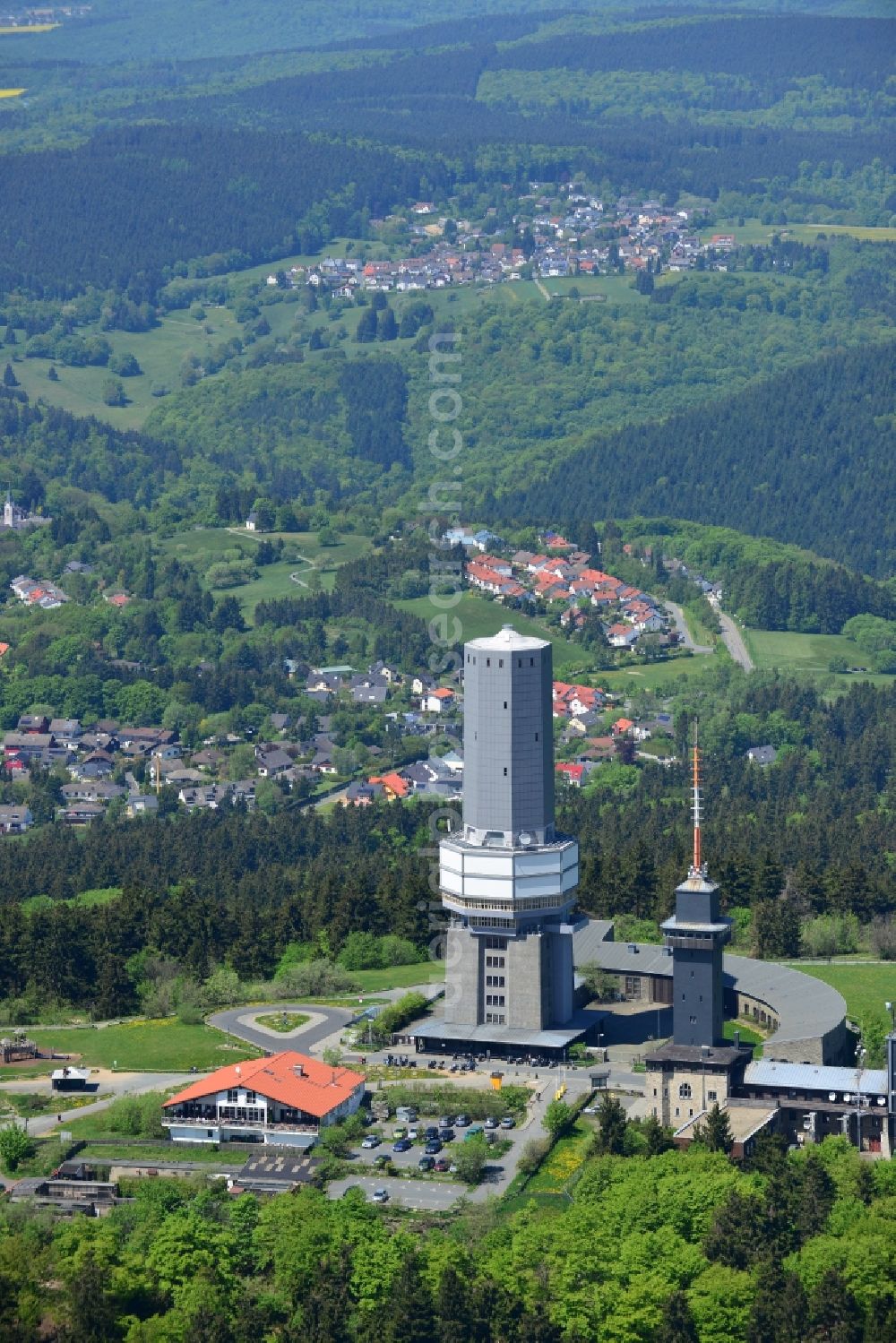 Schmitten from above - Radio tower and transmitter on the crest of the mountain range Grosser Feldberg in Schmitten in the state Hesse