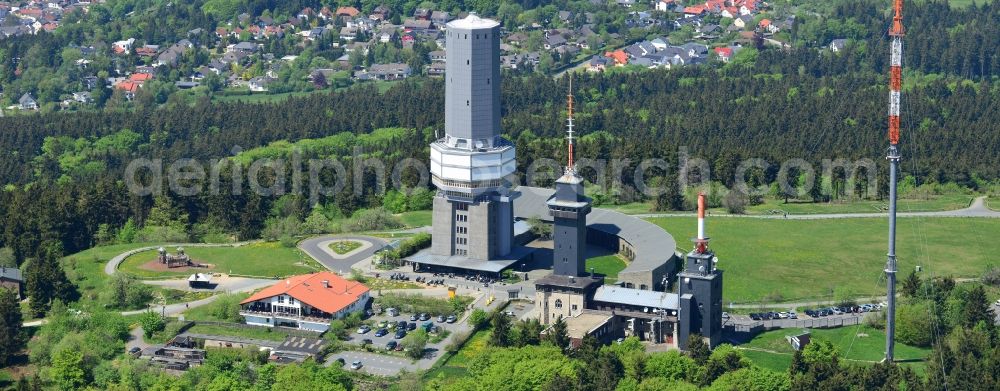 Aerial image Schmitten - Radio tower and transmitter on the crest of the mountain range Grosser Feldberg in Schmitten in the state Hesse