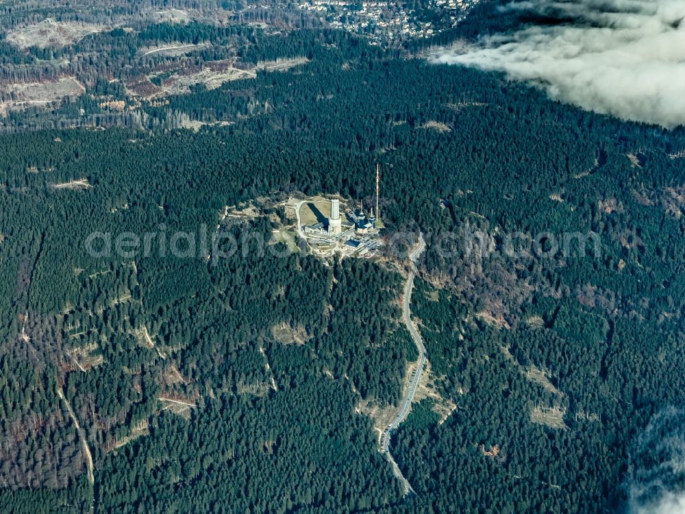 Schmitten from the bird's eye view: Radio tower and transmitter on the crest of the mountain range Grosser Feldberg in Taunus on street Grosser Feldberg in Schmitten in the state Hesse, Germany