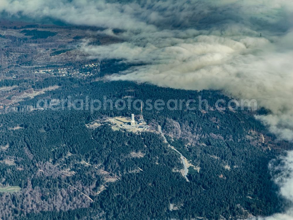 Aerial image Schmitten - Radio tower and transmitter on the crest of the mountain range Grosser Feldberg in Taunus on street Grosser Feldberg in Schmitten in the state Hesse, Germany