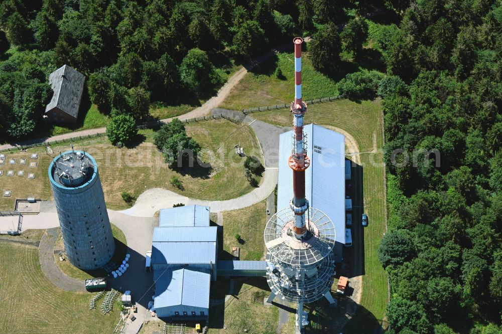 Brotterode from above - Radio tower and transmitter on the crest of the mountain range Grosser Inselsberg in Kurort Brotterode in the state Thuringia, Germany