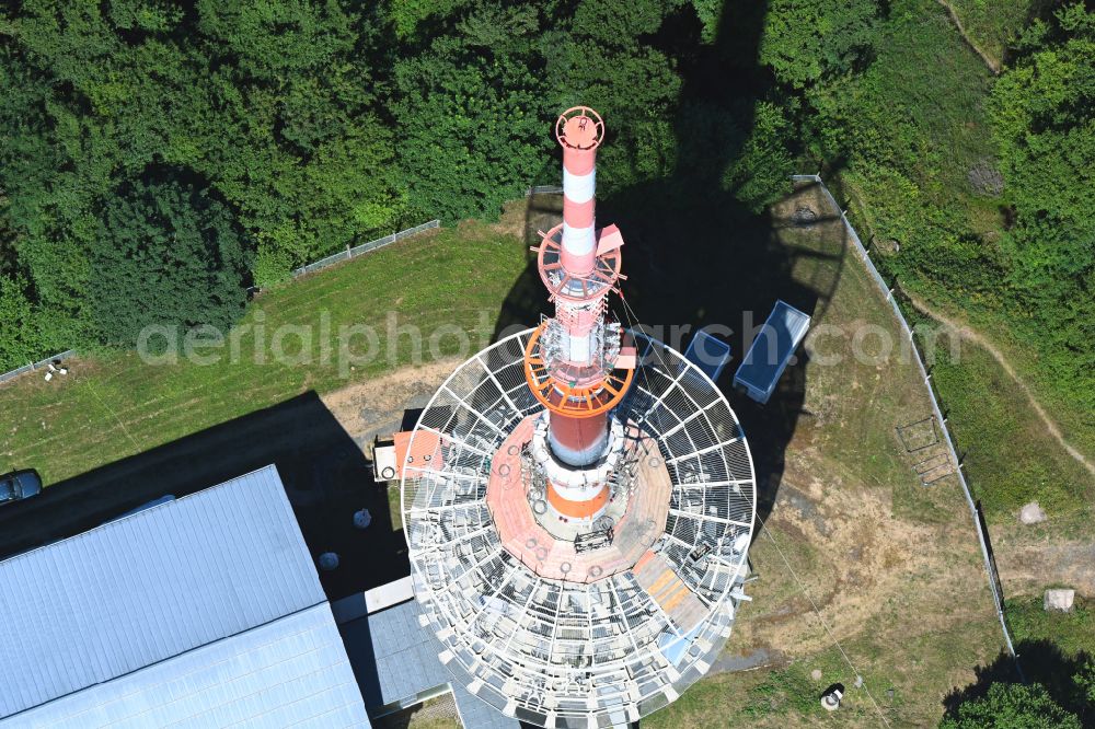 Aerial photograph Brotterode - Radio tower and transmitter on the crest of the mountain range Grosser Inselsberg in Kurort Brotterode in the state Thuringia, Germany