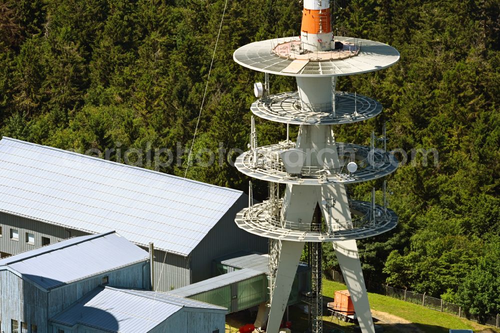 Brotterode from above - Radio tower and transmitter on the crest of the mountain range Grosser Inselsberg in Kurort Brotterode in the state Thuringia, Germany