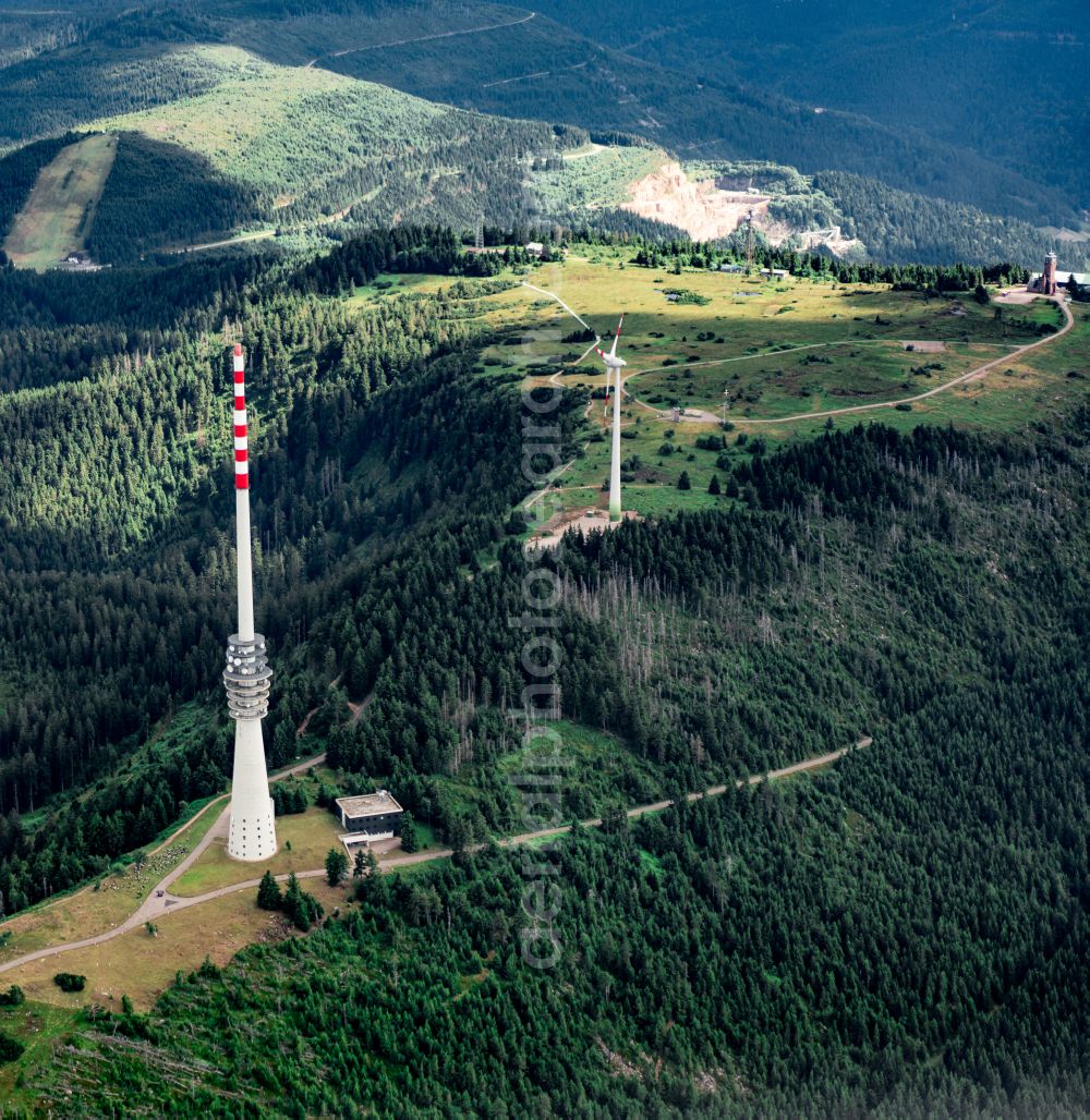 Aerial photograph Seebach - Radio tower and transmitter on the crest of the mountain range Hornisgrinde in Schwarzwald in Seebach in the state Baden-Wurttemberg, Germany