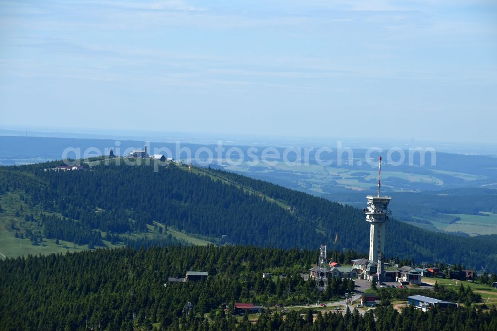 Jachymov - Sankt Joachimsthal from the bird's eye view: Radio tower and transmitter on the crest of the mountain range Klinovec - Keilberg in Jachymov - Sankt Joachimsthal in Cechy - Boehmen, Czech Republic