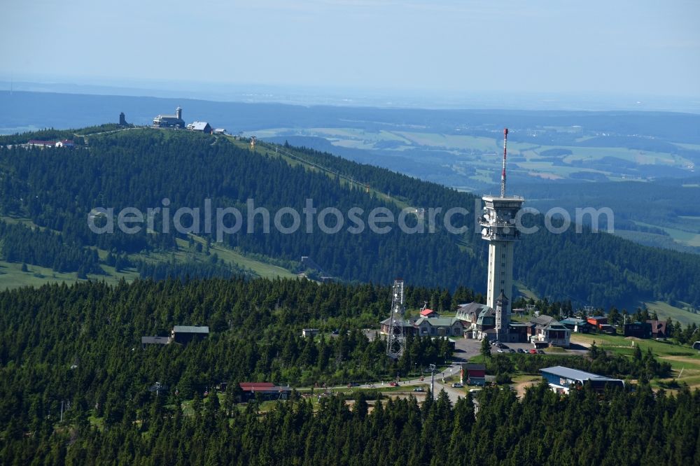 Aerial photograph Jachymov - Sankt Joachimsthal - Radio tower and transmitter on the crest of the mountain range Klinovec - Keilberg in Jachymov - Sankt Joachimsthal in Cechy - Boehmen, Czech Republic