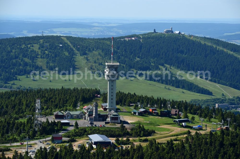 Jachymov - Sankt Joachimsthal from the bird's eye view: Radio tower and transmitter on the crest of the mountain range Klinovec - Keilberg in Jachymov - Sankt Joachimsthal in Cechy - Boehmen, Czech Republic