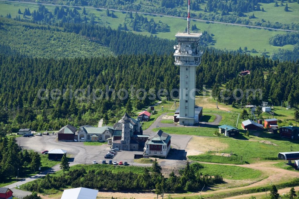 Aerial photograph Jachymov - Sankt Joachimsthal - Radio tower and transmitter on the crest of the mountain range Klinovec - Keilberg in Jachymov - Sankt Joachimsthal in Cechy - Boehmen, Czech Republic