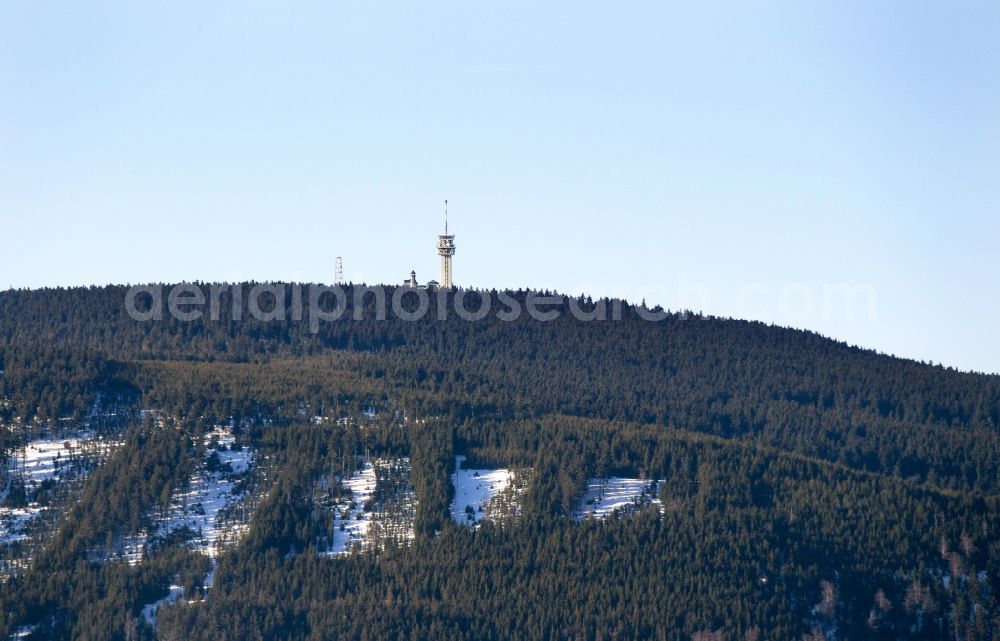 Aerial image Jachymov - Sankt Joachimsthal - Radio tower and transmitter on the crest of the mountain range Klinovec - Keilberg in Jachymov - Sankt Joachimsthal in Cechy - Boehmen, Czech Republic