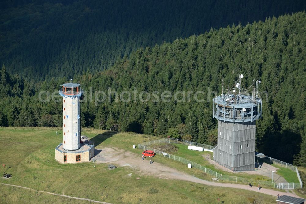 Aerial image Gehlberg - Radio tower and transmitter on the crest of the mountain range Schneekopf in Gehlberg in the state Thuringia