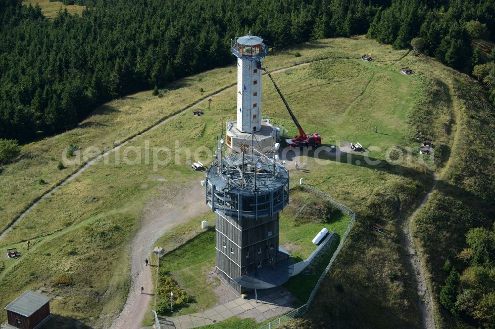 Aerial image Gehlberg - Radio tower and transmitter on the crest of the mountain range Schneekopf in Gehlberg in the state Thuringia