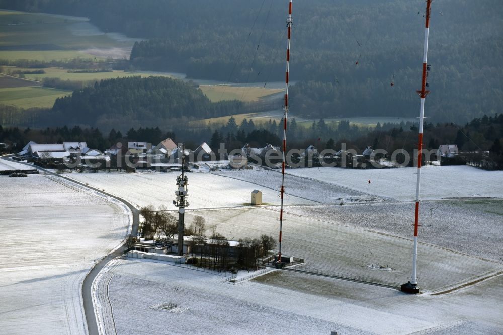 Aerial photograph Postbauer-Heng - Wintry snowy Radio transmitter on the crest of the mountain range des Sender Dillberg in Postbauer-Heng in the state Bavaria