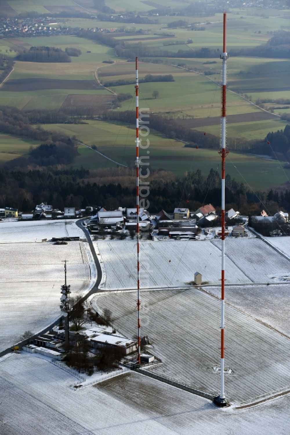 Postbauer-Heng from above - Wintry snowy Radio transmitter on the crest of the mountain range des Sender Dillberg in Postbauer-Heng in the state Bavaria