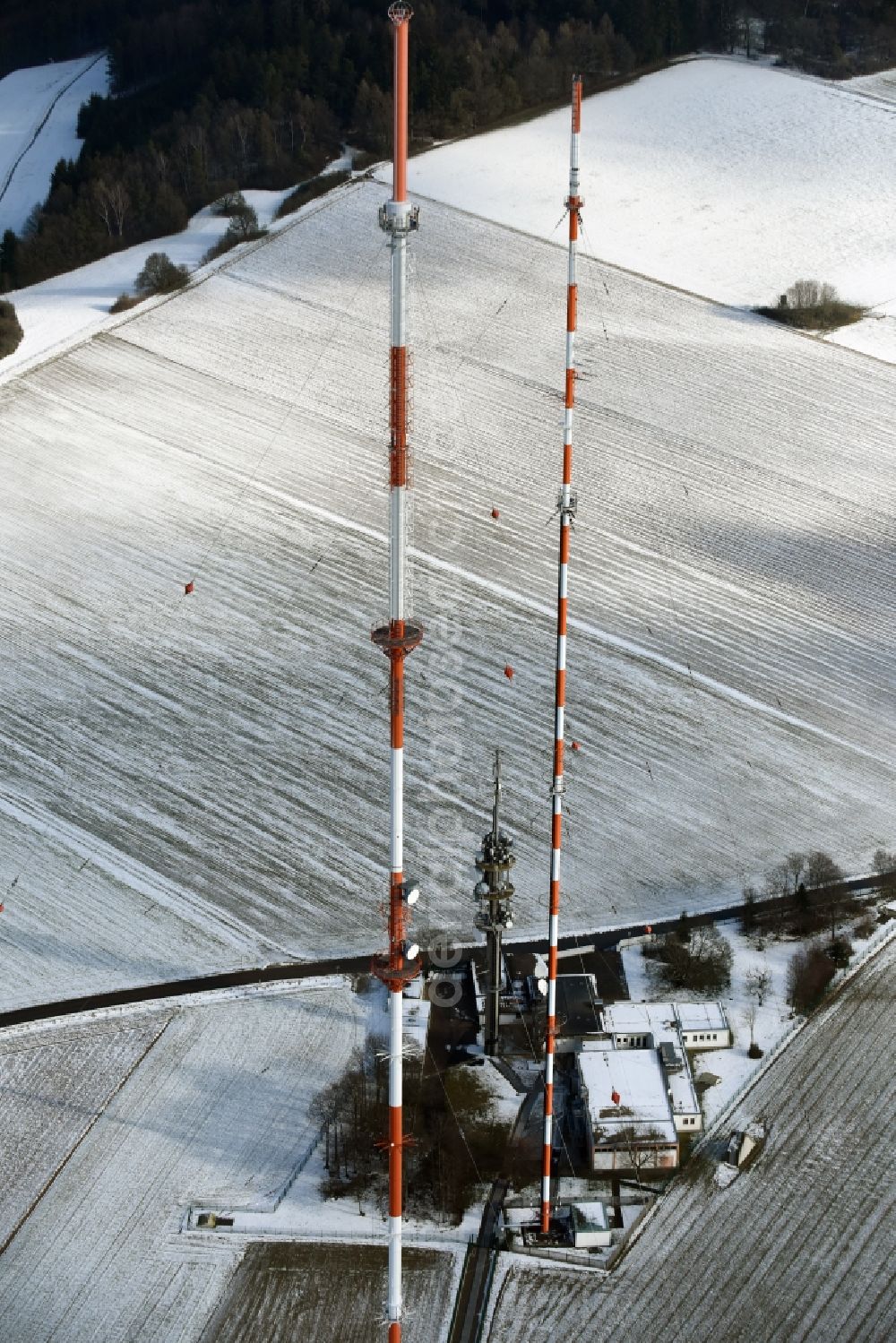 Postbauer-Heng from above - Wintry snowy Radio transmitter on the crest of the mountain range des Sender Dillberg in Postbauer-Heng in the state Bavaria