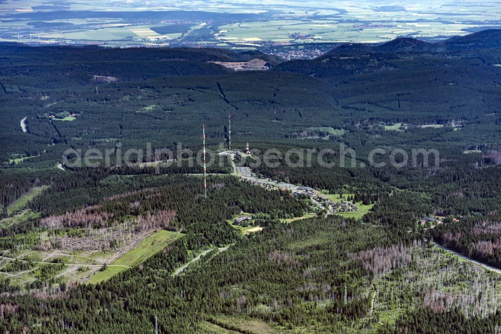 Aerial photograph Altenau - Radio tower and transmitter on the crest of the mountain range Torfhaus in Altenau in the state Lower Saxony