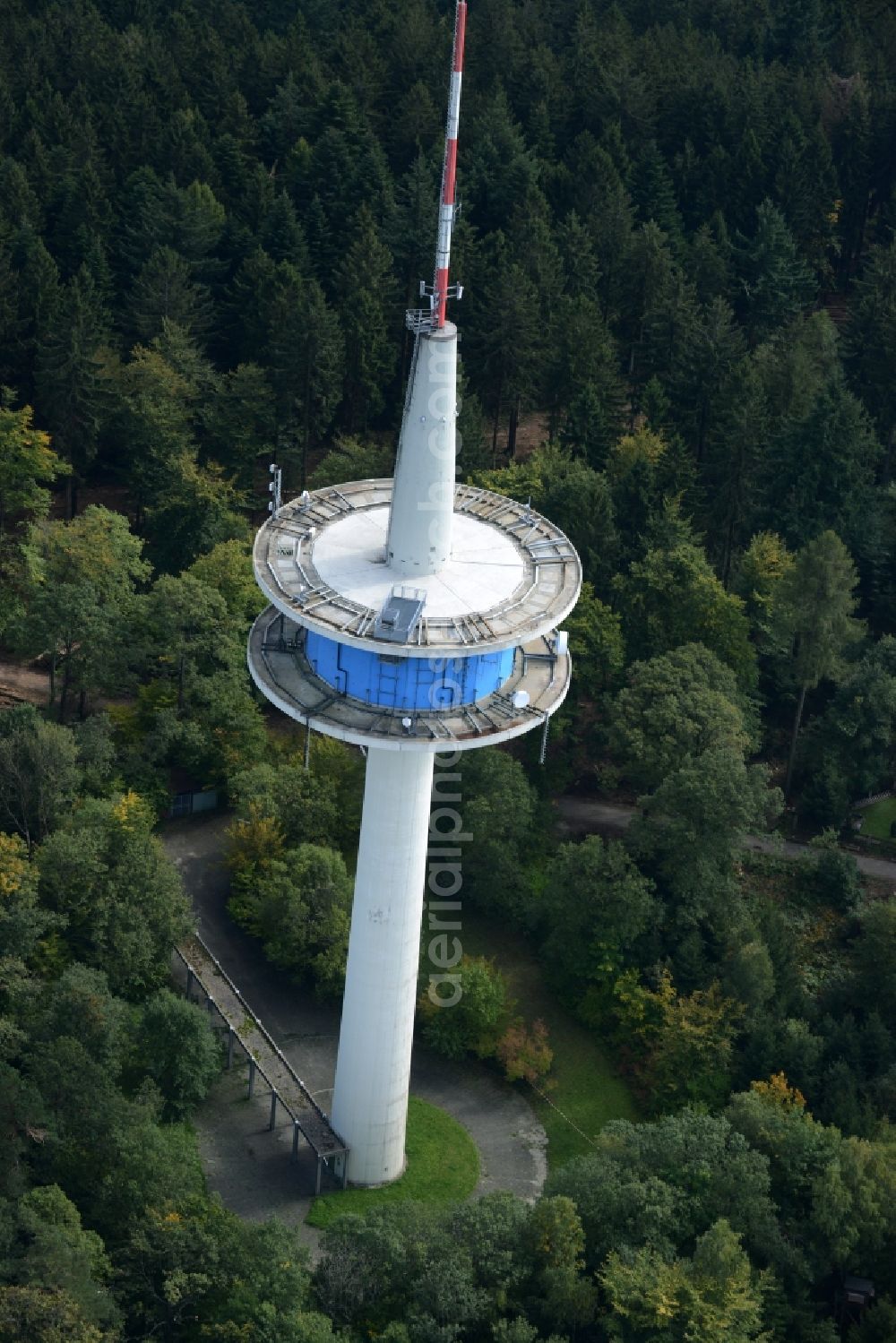 Dossenheim from above - Radio tower and transmitter on the crest of the mountain range Weisser Stein in Dossenheim in the state Baden-Wuerttemberg