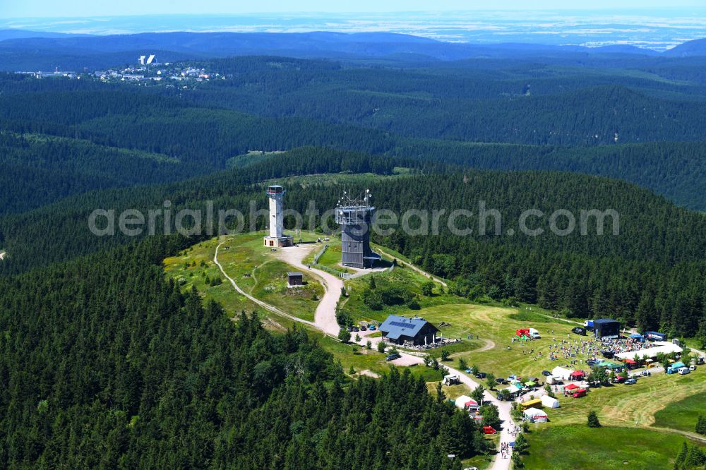 Aerial photograph Gehlberg - Radio tower and transmitter on the crest of the mountain range Schneekopfturm in Gehlberg in the state Thuringia, Germany