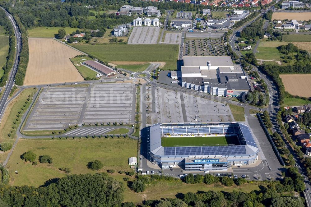 Paderborn from the bird's eye view: Football Stadium Benteler Arena in Paderborn in North Rhine-Westphalia