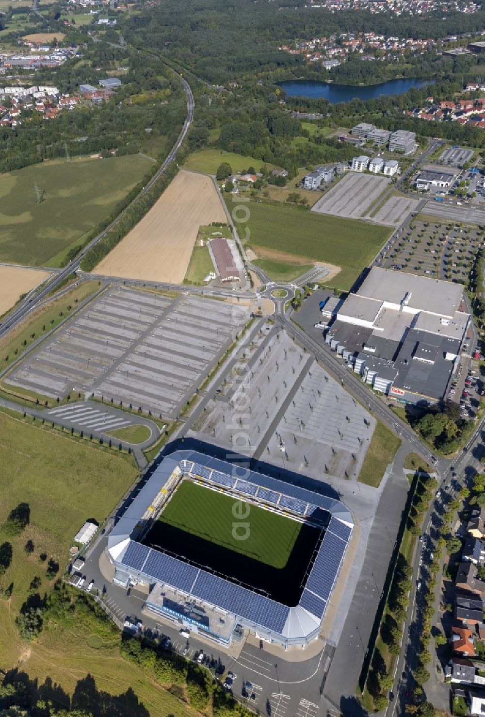 Paderborn from above - Football Stadium Benteler Arena in Paderborn in North Rhine-Westphalia