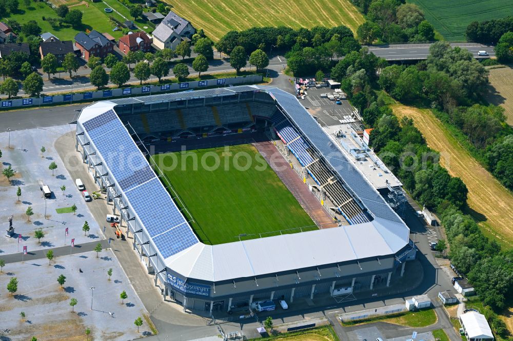 Aerial image Paderborn - Football stadium Benteler-Arena on Wilfried-Finke-Allee in Paderborn in the state North Rhine-Westphalia, Germany