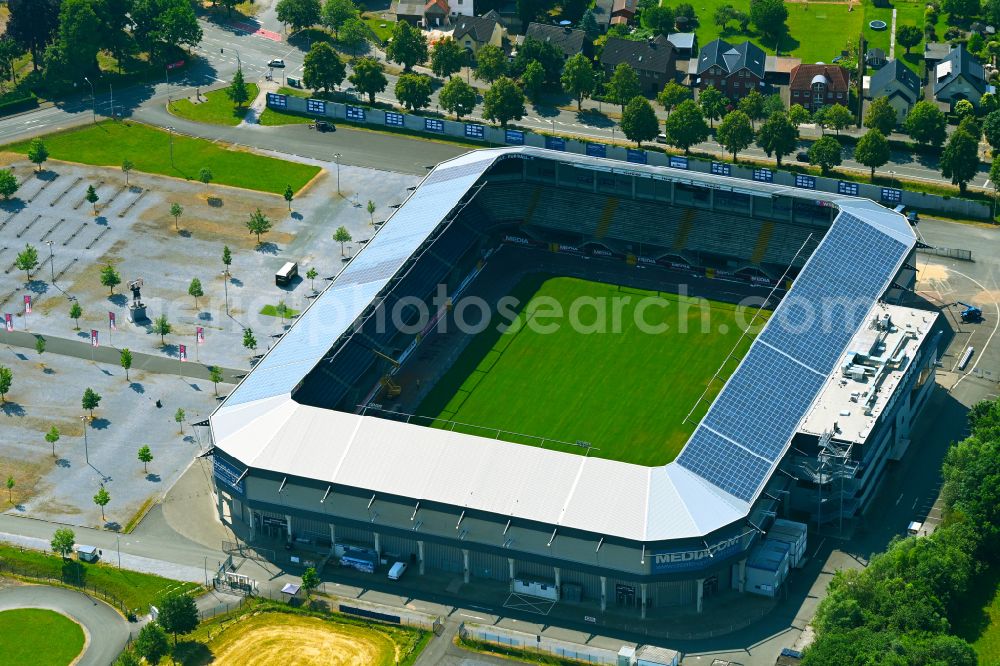 Paderborn from above - Football stadium Benteler-Arena on Wilfried-Finke-Allee in Paderborn in the state North Rhine-Westphalia, Germany