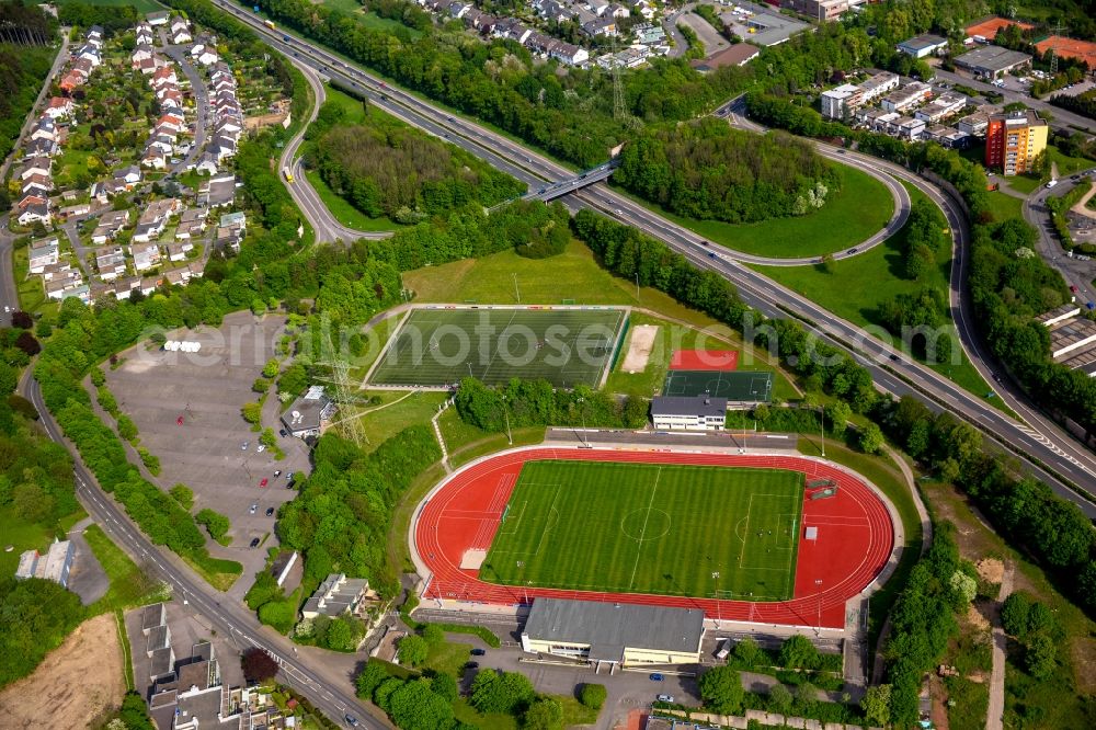 Aerial photograph Hagen - Football stadium Kirchberg in the Henkhausen part of Hohenlimburg in Hagen in the state of North Rhine-Westphalia