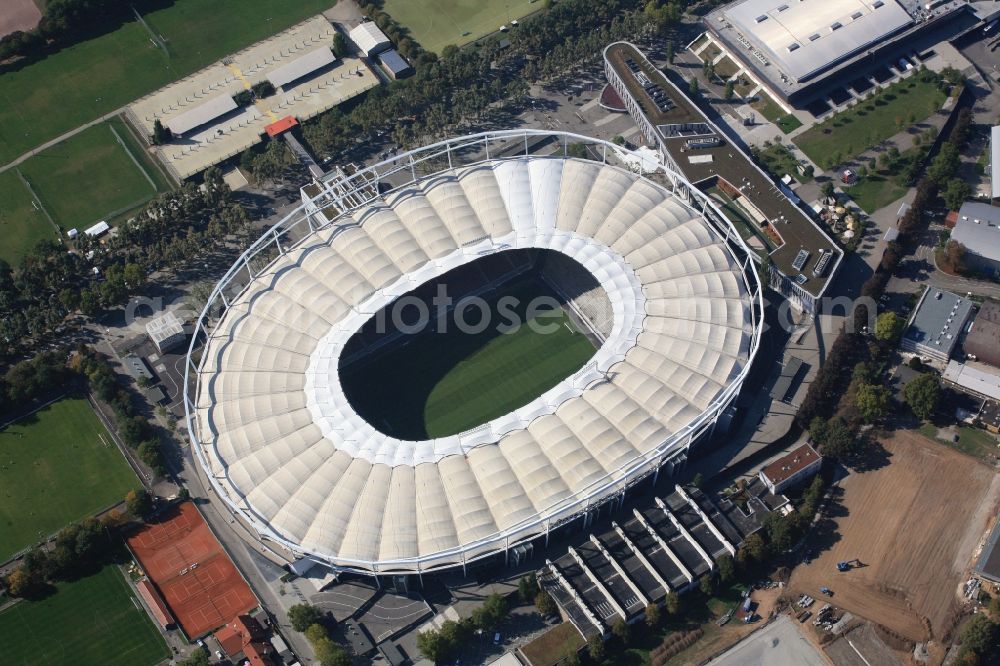 Aerial image Stuttgart - Football Stadium Mercedes-Benz Arena in Stuttgart in Baden-Wuerttemberg