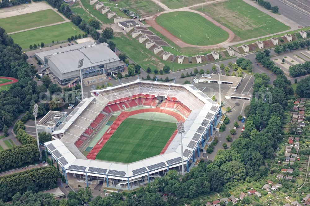 Nürnberg from above - Football Stadium Nuremberg and Arena Nuernberger Versicherung in Nuremberg in the state Bavaria. The stadium was formerly called Frankenstadion, Grundig Stadium, easyCredit Stadium