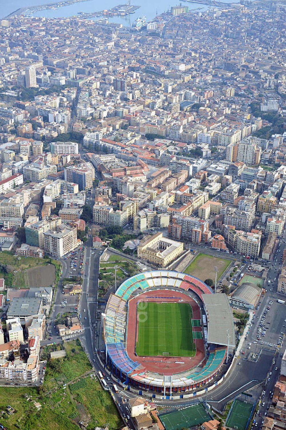 Aerial image Catania - Stadio Angelo Massimino (previously known as Stadio Cibali) is a multi-use stadium in Catania, Italy. It is currently used mostly for football matches and the home of Calcio Catania. The stadium was built in 1937 and holds 23,420. It was named on 2002 after former Catania chairman Angelo Massimino