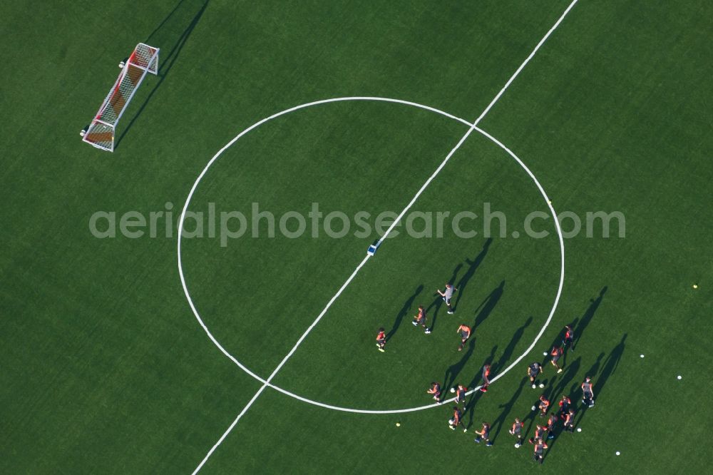 Leipzig from above - Football training at the center circle in the RB training center in the district Altlindenau in Leipzig in the state Saxony