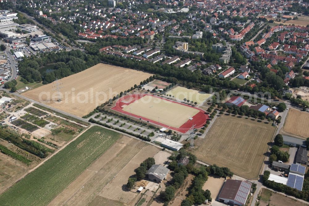 Mainz from the bird's eye view: Soccer court in Mainz-Hechtsheim in state Rhineland-Palatinate