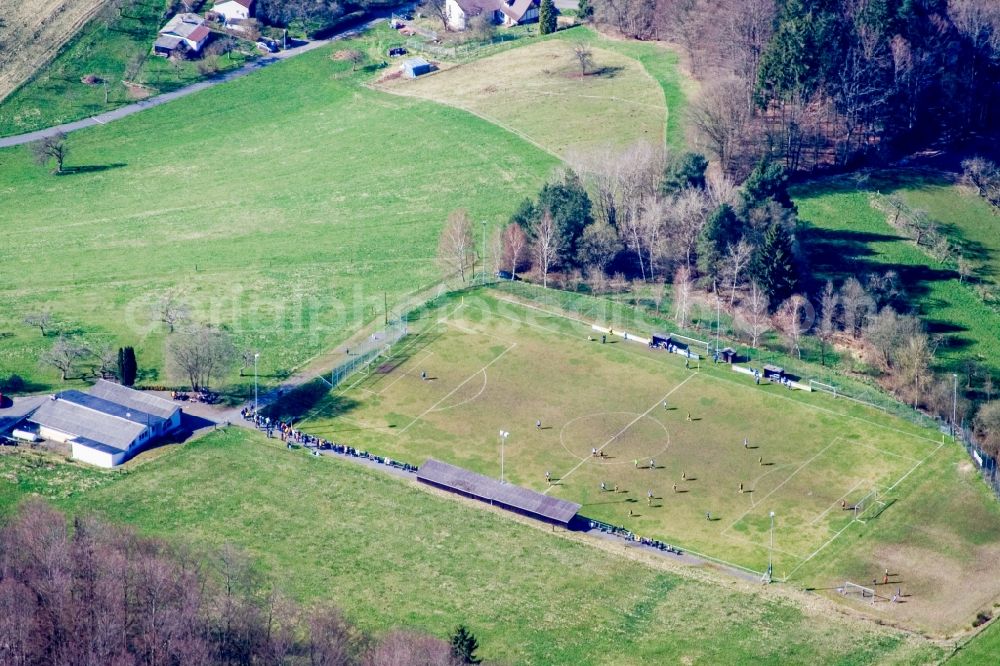 Mossautal from the bird's eye view: Football pitch in the district Hiltersklingen in Mossautal in the state Hesse, Germany