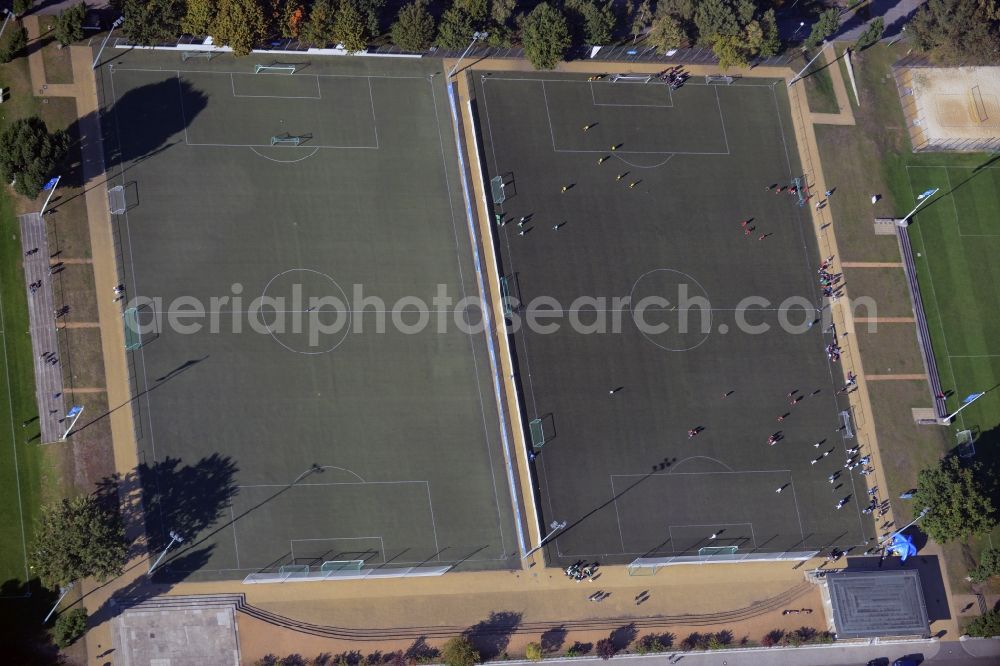 Aerial image Berlin - Ensemble of sports grounds of the football grounds at the Prinz-Friedrich-Karl-Weg in Berlin in Germany