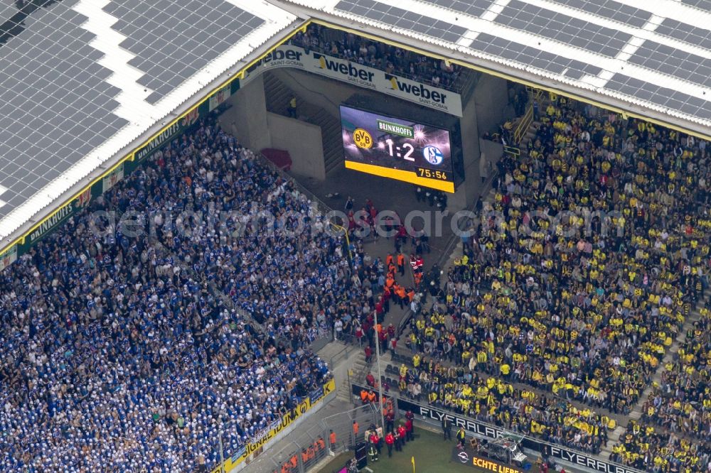 Aerial image Dortmund - BVB football match Schalke in the Borusseum, the Signal Iduna Park stadium in Dortmund