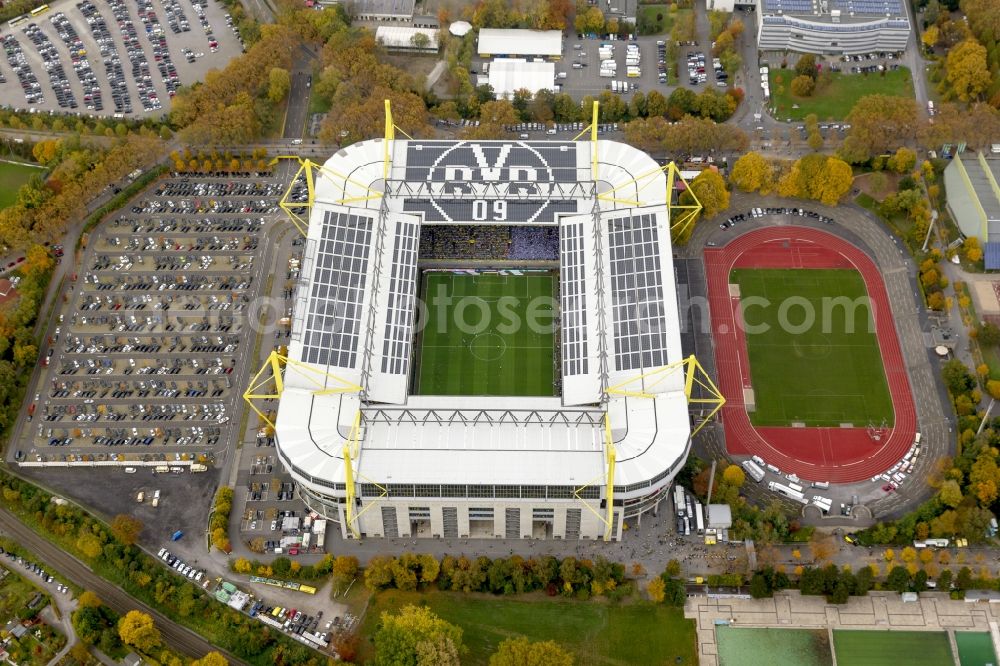 Dortmund from above - BVB football match Schalke in the Borusseum, the Signal Iduna Park stadium in Dortmund