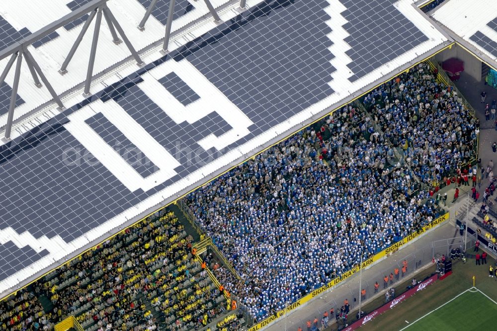 Aerial image Dortmund - BVB football match Schalke in the Borusseum, the Signal Iduna Park stadium in Dortmund