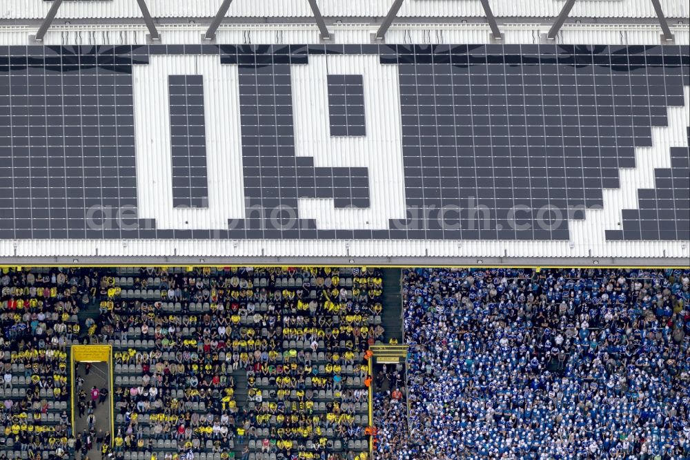 Aerial photograph Dortmund - BVB football match Schalke in the Borusseum, the Signal Iduna Park stadium in Dortmund