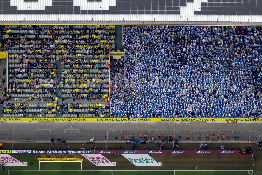 Dortmund from above - BVB football match Schalke in the Borusseum, the Signal Iduna Park stadium in Dortmund